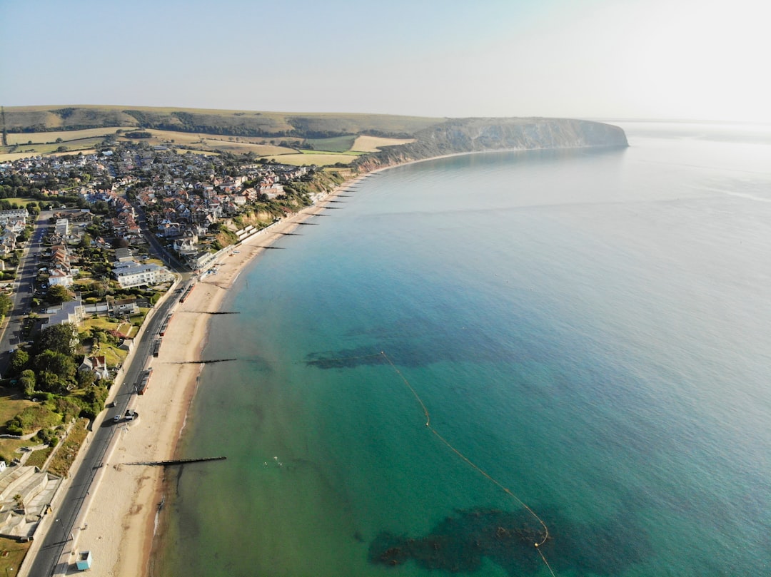 Bournemouth, Dorset: aerial view of sea